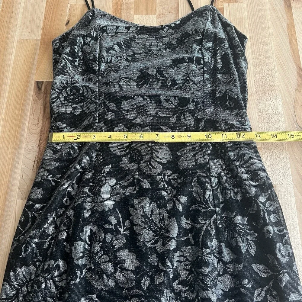 Vtg 90s Y2K Gunne Sax Jessica McClintock Maxi Dress Prom Gown Blk Silver 5/6 - Picture 6 of 11